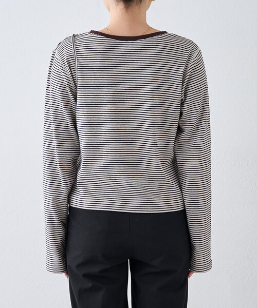 CIAOPANIC TYPY（チャオパニックティピー）の「【よちえ企画】韓国っぽボーダーアシメカットアウトTEE（Tシャツ/カットソー・レディース・サックスブルー/ブラック/オフホワイト・ONE SIZE）」の20枚目の写真