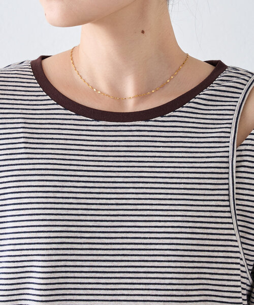 CIAOPANIC TYPY（チャオパニックティピー）の「【よちえ企画】韓国っぽボーダーアシメカットアウトTEE（Tシャツ/カットソー・レディース・サックスブルー/ブラック/オフホワイト・ONE SIZE）」の21枚目の写真