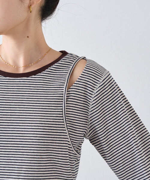 CIAOPANIC TYPY（チャオパニックティピー）の「【よちえ企画】韓国っぽボーダーアシメカットアウトTEE（Tシャツ/カットソー・レディース・サックスブルー/ブラック/オフホワイト・ONE SIZE）」の22枚目の写真