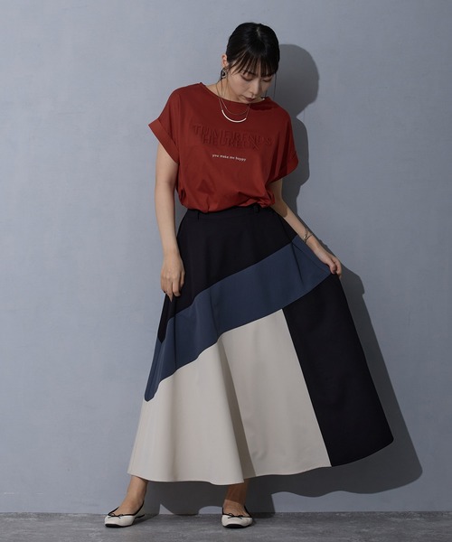 NICOLE white（ニコルホワイト）の「切り替え配色スカート（スカート・レディース・ブラック/チャコール/ネイビー・FREE）」の9枚目の写真