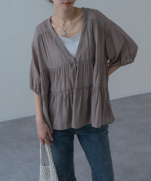 refinedworks（リファインドワークス）の「【refinedworks】大人可愛い ギャザーブラウス（シャツ/ブラウス・レディース・ブラウン/グリーン/アイボリー・FREE）」の5枚目の写真