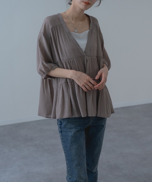 refinedworks（リファインドワークス）の「【refinedworks】大人可愛い ギャザーブラウス（シャツ/ブラウス・レディース・ブラウン/グリーン/アイボリー・FREE）」の6枚目の写真