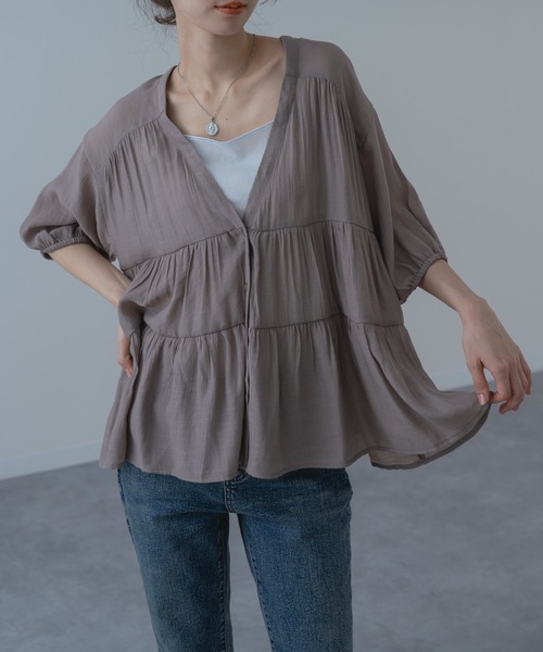 refinedworks（リファインドワークス）の「【refinedworks】大人可愛い ギャザーブラウス（シャツ/ブラウス・レディース・ブラウン/グリーン/アイボリー・FREE）」の7枚目の写真
