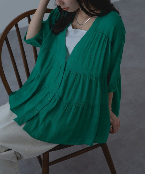 refinedworks（リファインドワークス）の「【refinedworks】大人可愛い ギャザーブラウス（シャツ/ブラウス・レディース・ブラウン/グリーン/アイボリー・FREE）」の8枚目の写真