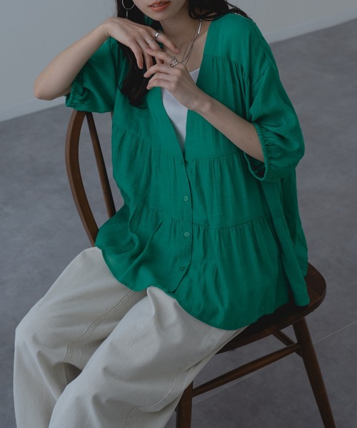 refinedworks（リファインドワークス）の「【refinedworks】大人可愛い ギャザーブラウス（シャツ/ブラウス・レディース・ブラウン/グリーン/アイボリー・FREE）」の9枚目の写真