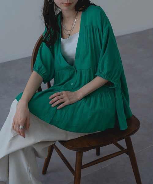 refinedworks（リファインドワークス）の「【refinedworks】大人可愛い ギャザーブラウス（シャツ/ブラウス・レディース・ブラウン/グリーン/アイボリー・FREE）」の10枚目の写真