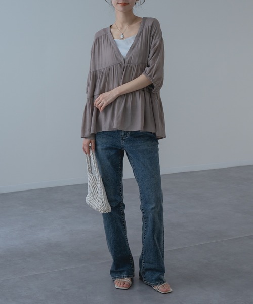 refinedworks（リファインドワークス）の「【refinedworks】大人可愛い ギャザーブラウス（シャツ/ブラウス・レディース・ブラウン/グリーン/アイボリー・FREE）」の13枚目の写真