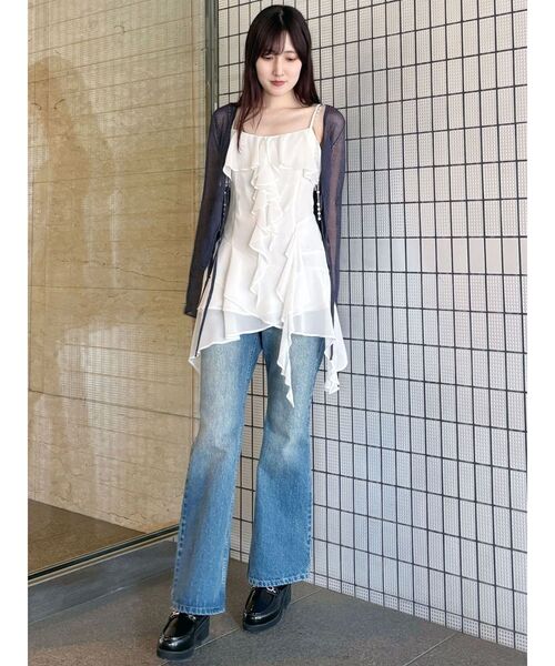 MERCURYDUO（マーキュリーデュオ）の「ラッフルティアードキャミブラウス（シャツ/ブラウス・レディース・その他1/ブラック/オフホワイト・FREE）」の4枚目の写真