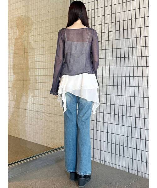 MERCURYDUO（マーキュリーデュオ）の「ラッフルティアードキャミブラウス（シャツ/ブラウス・レディース・その他1/ブラック/オフホワイト・FREE）」の5枚目の写真