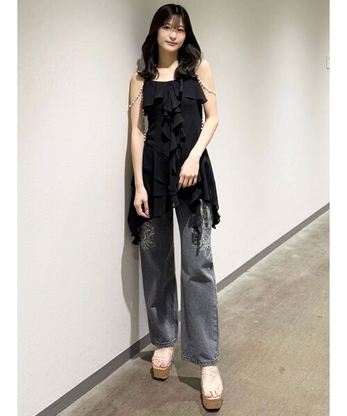 MERCURYDUO（マーキュリーデュオ）の「ラッフルティアードキャミブラウス（シャツ/ブラウス・レディース・その他1/ブラック/オフホワイト・FREE）」の6枚目の写真