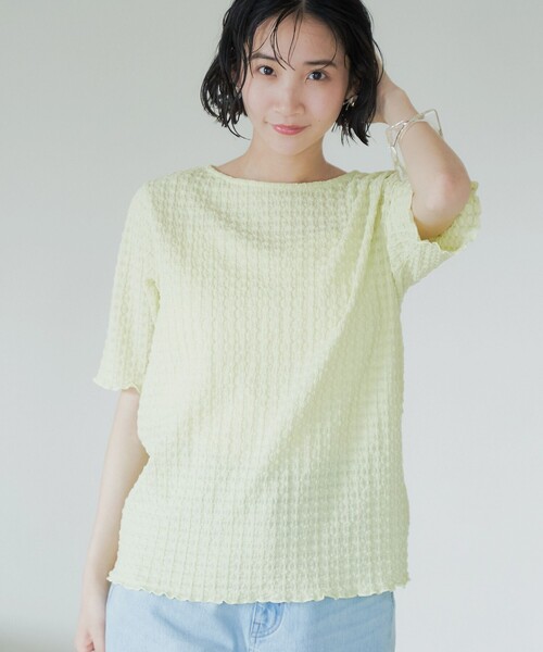 coen(コーエン)の「ポコポコハーフスリーブTシャツ(Tシャツ/カットソー・レディース・ライム/ブラック/ライトブルー/オフホワイト・L/M)」の4枚目の写真