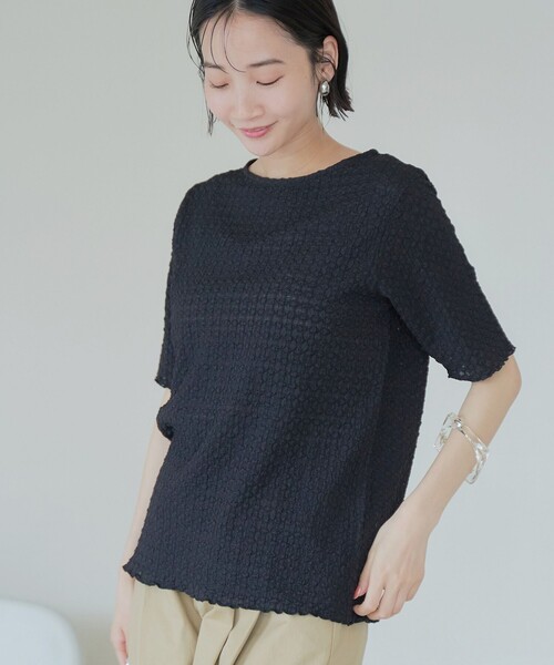 coen(コーエン)の「ポコポコハーフスリーブTシャツ(Tシャツ/カットソー・レディース・ライム/ブラック/ライトブルー/オフホワイト・L/M)」の3枚目の写真