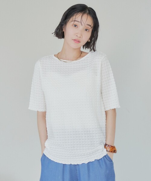 coen(コーエン)の「ポコポコハーフスリーブTシャツ(Tシャツ/カットソー・レディース・ライム/ブラック/ライトブルー/オフホワイト・L/M)」の5枚目の写真