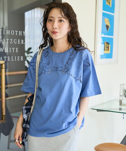 セール】限定展開 花柄 カットワーク 刺繍 ルーズ 半袖 Tシャツ（T