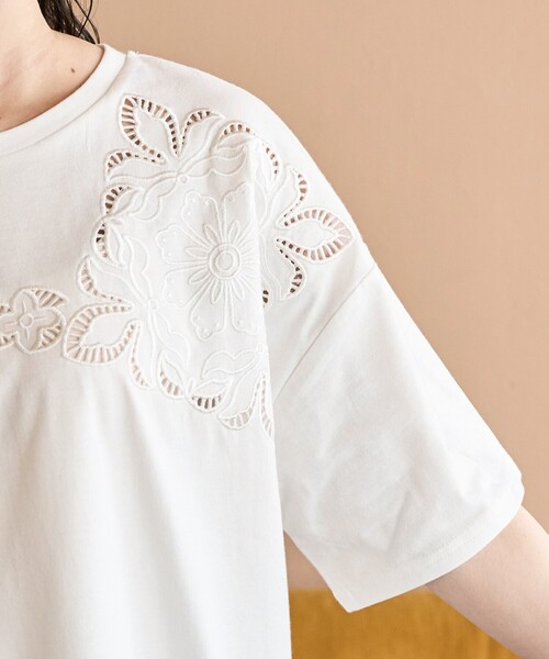 Drawer ドゥロワー カットワークお刺繍 カットソー ブラウス 白 36