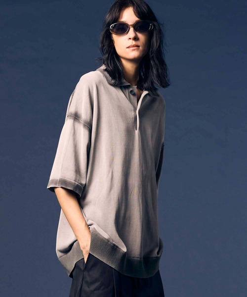UNISEX》High Twist Pigment Bleach Prime-Over Knit Polo Shirt