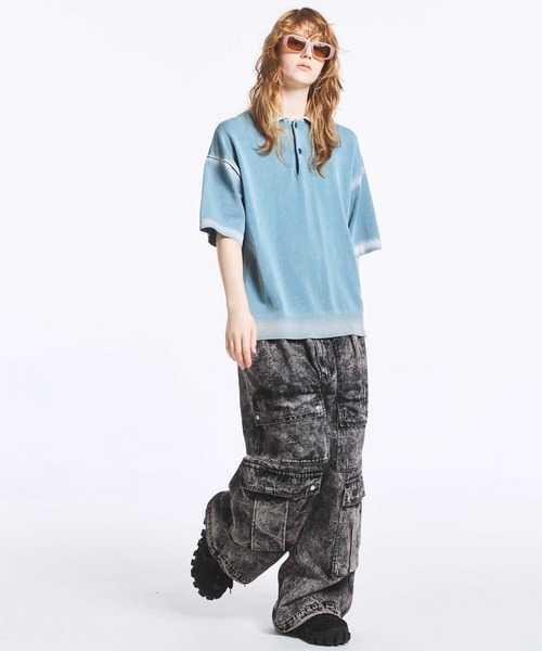 UNISEX》High Twist Pigment Bleach Prime-Over Knit Polo Shirt