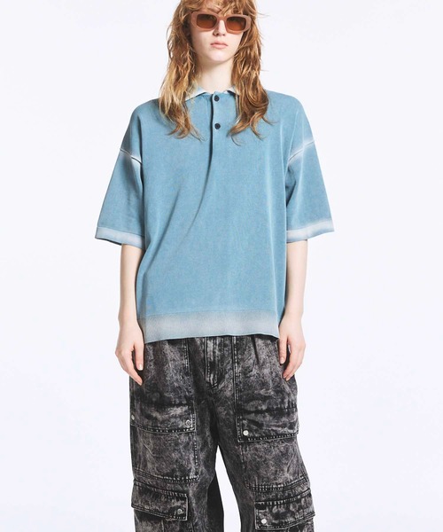 UNISEX》High Twist Pigment Bleach Prime-Over Knit Polo Shirt