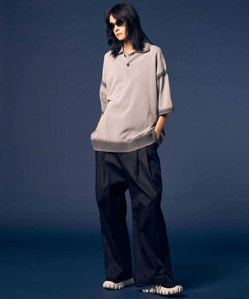 MAISON SPECIAL(メゾンスペシャル)の「《UNISEX》High Twist Pigment Bleach Prime-Over Knit Polo Shirt/ハイツイストピグメントブリーチプライムオーバーニットポロシャツ【MAISON SPECIAL/メゾンスペシャル】(ポロシャツ・メンズ・ブラック/サックスブルー/グレイッシュベージュ・1/2)」の16枚目の写真