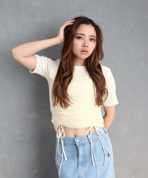 セール】レース切替ドロストトップス（Tシャツ/カットソー