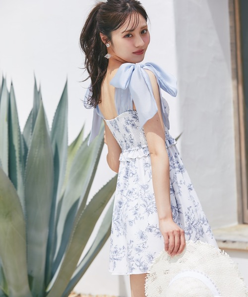 tocco closet シフォンリボンフラワープリントワンピース水着 インナーパンツ付きシフォンリボンフラワープリントワンピース