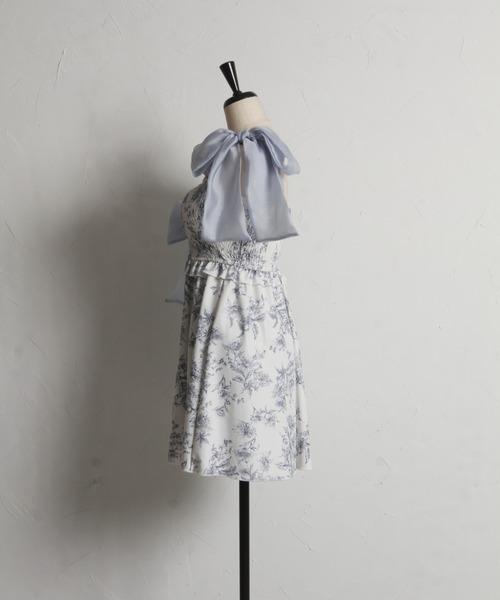 tocco closet シフォンリボンフラワープリントワンピース水着 インナーパンツ付きシフォンリボンフラワープリントワンピース水着