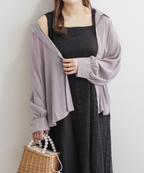 CLETTE(クレット)の「楊柳シアーシャツ(シャツ/ブラウス・レディース・オフホワイト/ブルー/ラベンダー・3L/4L/LL)」の3枚目の写真