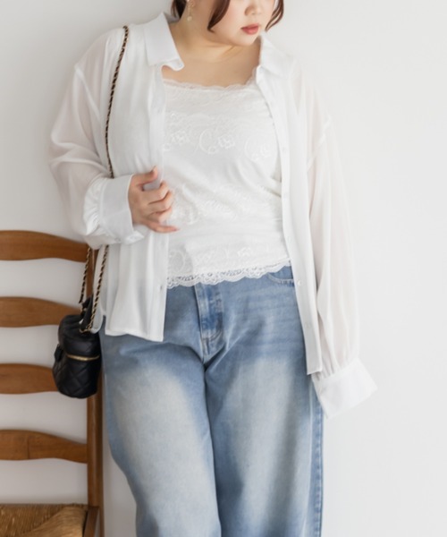 CLETTE(クレット)の「楊柳シアーシャツ(シャツ/ブラウス・レディース・オフホワイト/ブルー/ラベンダー・3L/4L/LL)」の1枚目の写真