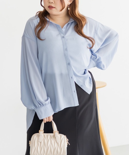CLETTE(クレット)の「楊柳シアーシャツ(シャツ/ブラウス・レディース・オフホワイト/ブルー/ラベンダー・3L/4L/LL)」の2枚目の写真
