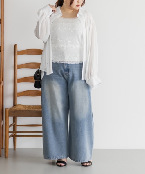 CLETTE(クレット)の「楊柳シアーシャツ(シャツ/ブラウス・レディース・オフホワイト/ブルー/ラベンダー・3L/4L/LL)」の15枚目の写真
