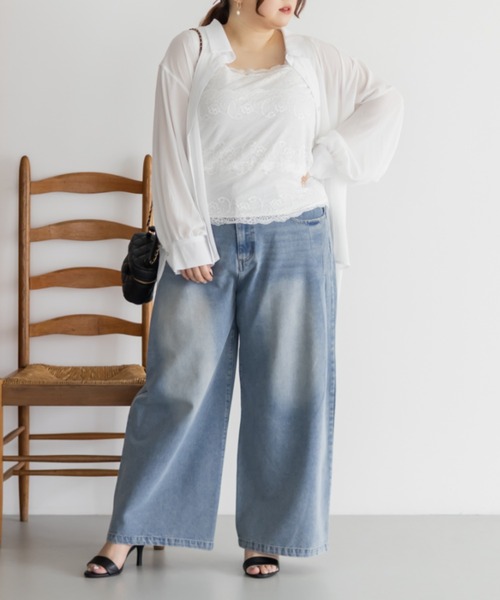 CLETTE(クレット)の「楊柳シアーシャツ(シャツ/ブラウス・レディース・オフホワイト/ブルー/ラベンダー・3L/4L/LL)」の14枚目の写真