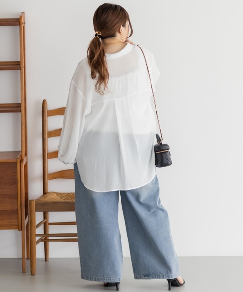 CLETTE(クレット)の「楊柳シアーシャツ(シャツ/ブラウス・レディース・オフホワイト/ブルー/ラベンダー・3L/4L/LL)」の11枚目の写真
