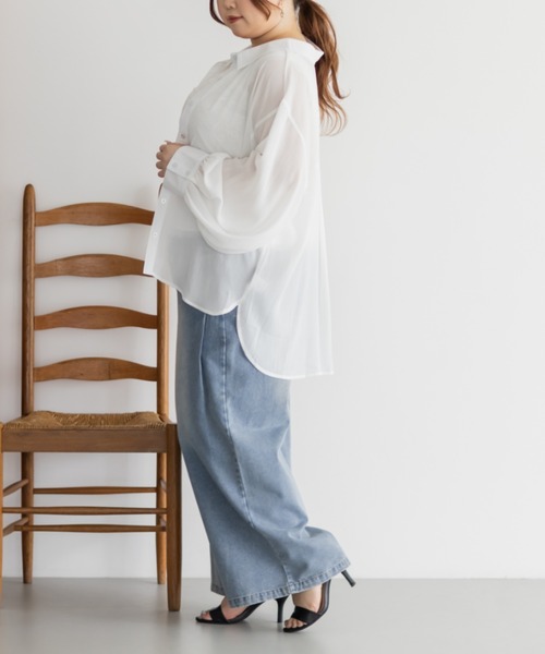 CLETTE(クレット)の「楊柳シアーシャツ(シャツ/ブラウス・レディース・オフホワイト/ブルー/ラベンダー・3L/4L/LL)」の12枚目の写真