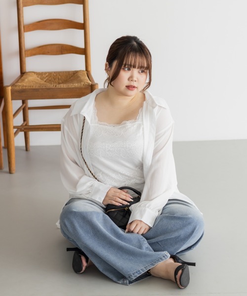 CLETTE(クレット)の「楊柳シアーシャツ(シャツ/ブラウス・レディース・オフホワイト/ブルー/ラベンダー・3L/4L/LL)」の13枚目の写真