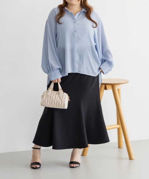 CLETTE(クレット)の「楊柳シアーシャツ(シャツ/ブラウス・レディース・オフホワイト/ブルー/ラベンダー・3L/4L/LL)」の18枚目の写真