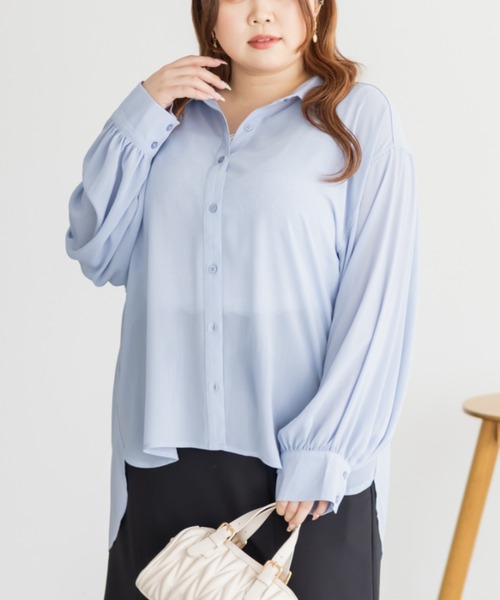 CLETTE(クレット)の「楊柳シアーシャツ(シャツ/ブラウス・レディース・オフホワイト/ブルー/ラベンダー・3L/4L/LL)」の19枚目の写真