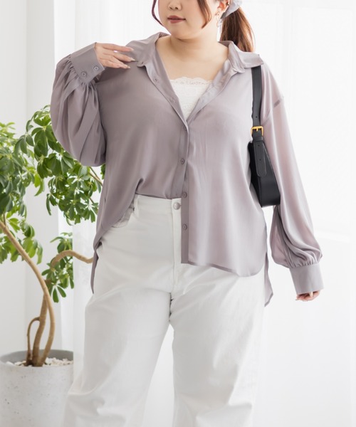 CLETTE(クレット)の「楊柳シアーシャツ(シャツ/ブラウス・レディース・オフホワイト/ブルー/ラベンダー・3L/4L/LL)」の22枚目の写真
