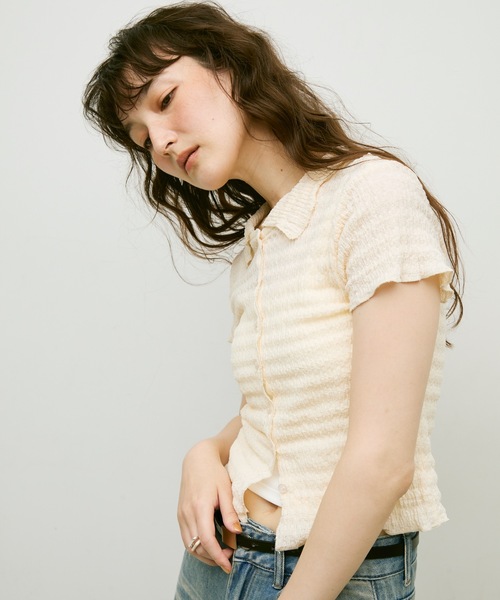 Lutim by u(ルチバイユー)の「Popcorn polo cardigan / ポップコーンポロカーディガン(カーディガン/ボレロ・レディース・ブラック/ナチュラル・FREE)」の2枚目の写真