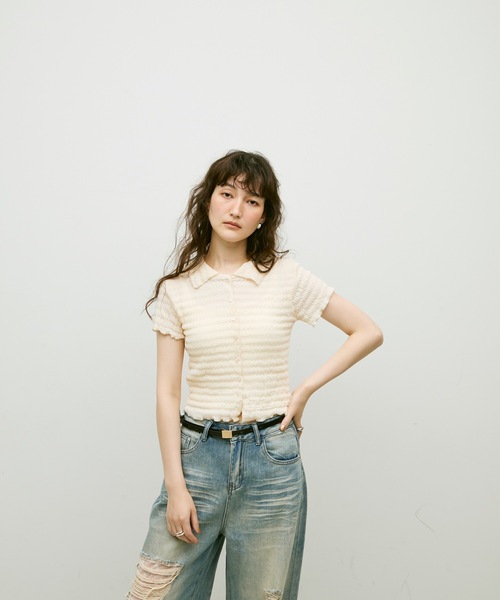 Lutim by u(ルチバイユー)の「Popcorn polo cardigan / ポップコーンポロカーディガン(カーディガン/ボレロ・レディース・ブラック/ナチュラル・FREE)」の13枚目の写真