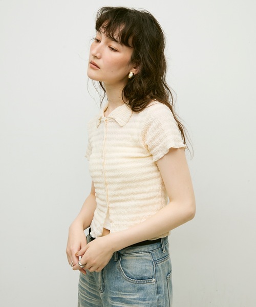 Lutim by u(ルチバイユー)の「Popcorn polo cardigan / ポップコーンポロカーディガン(カーディガン/ボレロ・レディース・ブラック/ナチュラル・FREE)」の3枚目の写真