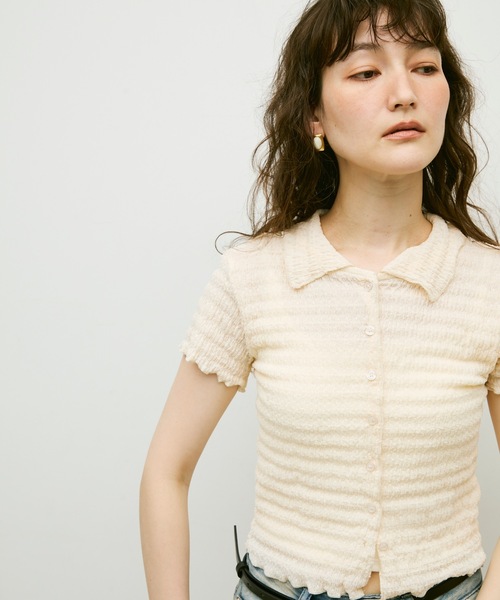 Lutim by u(ルチバイユー)の「Popcorn polo cardigan / ポップコーンポロカーディガン(カーディガン/ボレロ・レディース・ブラック/ナチュラル・FREE)」の4枚目の写真