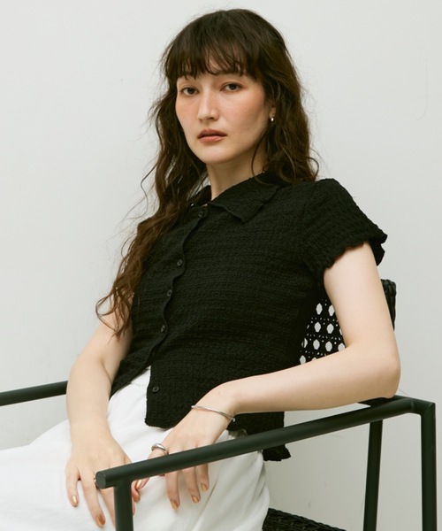 Lutim by u(ルチバイユー)の「Popcorn polo cardigan / ポップコーンポロカーディガン(カーディガン/ボレロ・レディース・ブラック/ナチュラル・FREE)」の12枚目の写真