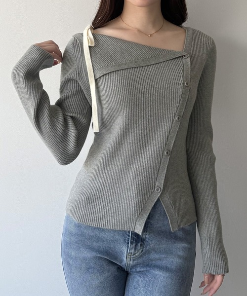 アシンメトリーリブニット rienda | 2WAYアシンメトリーニットトップス (ニット ) |SHEL