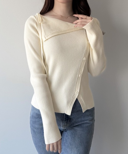 mipiarl(ミピアール)の「ショルダーリボンアシンメトリーリブニット(ニット/セーター・レディース・アイボリー/ブラック/グレー・LARGE/MEDIUM)」の12枚目の写真
