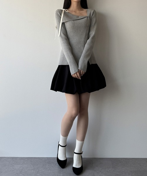 mipiarl(ミピアール)の「ショルダーリボンアシンメトリーリブニット(ニット/セーター・レディース・アイボリー/ブラック/グレー・LARGE/MEDIUM)」の8枚目の写真