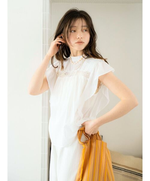 ＼SALE15%OFF+2点購入で10%OFFクーポン有／即日発送/Ungrid アングリッド コットンノースリフリルブラウス 112530447001  25SS 2025春夏 キャンセル返品不可 セール】コットンノースリフリルブラウス（シャツ/ブラウス