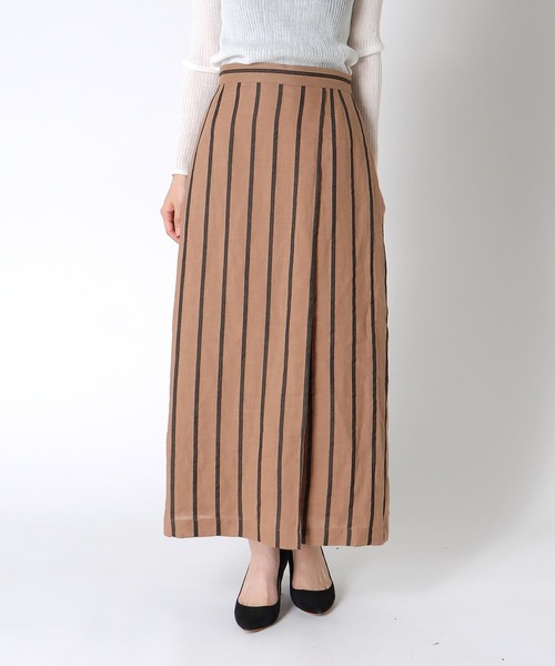 Jines（ジネス）の「リネンストライプ ラップ風スカート【セットアップ可】（スカート・レディース・ブラック/キャメル・38）」の7枚目の写真