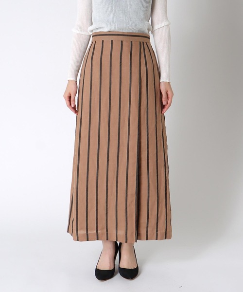 Jines（ジネス）の「リネンストライプ ラップ風スカート【セットアップ可】（スカート・レディース・ブラック/キャメル・38）」の8枚目の写真