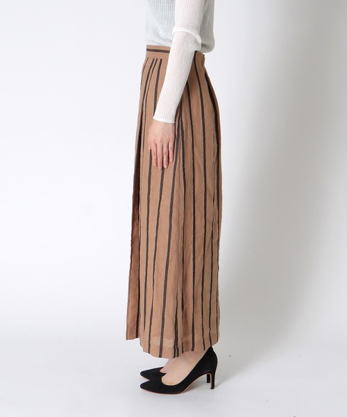 Jines（ジネス）の「リネンストライプ ラップ風スカート【セットアップ可】（スカート・レディース・ブラック/キャメル・38）」の9枚目の写真