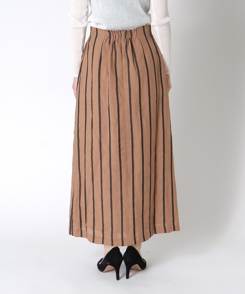 Jines（ジネス）の「リネンストライプ ラップ風スカート【セットアップ可】（スカート・レディース・ブラック/キャメル・38）」の10枚目の写真
